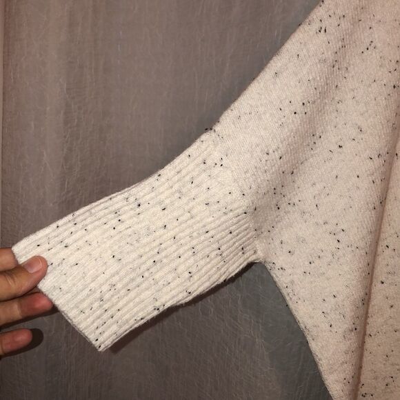 LOFT M Knit Poncho Turtleneck Sweater Ivory Black Specks - Picture 5 of 12